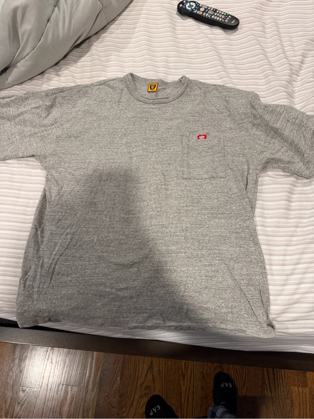 Human Made Gray Pocket Tee with Small Red Logo